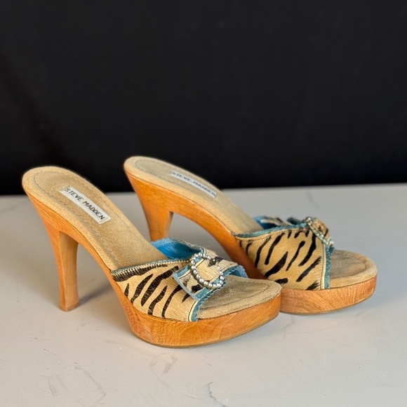 Steve Madden tiger-print wooden platform heels, size 9.5 - Picture 1 of 4